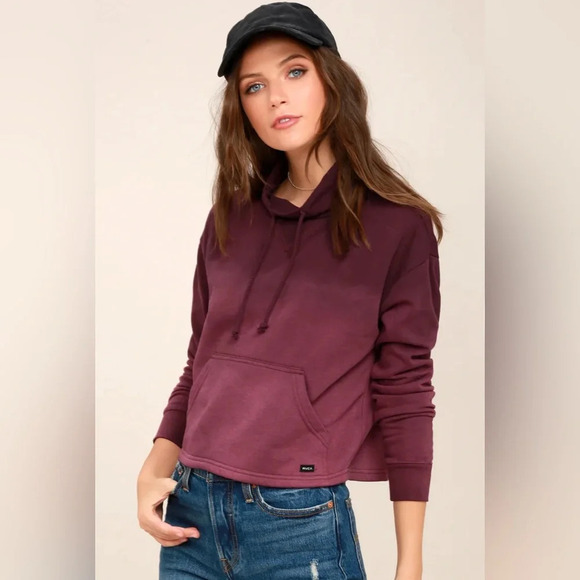 RVCA Smudged Plum Purple Ombre Cropped Mock Neck Sweatshirt - Picture 3 of 10